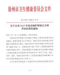 徐州市东方人民医院两个专科被确认为市级重点专科